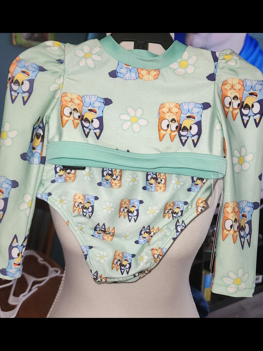 Kids Long Sleeve Bikini Set in Mint with Cartoon Pup Print Sz 12M NWT